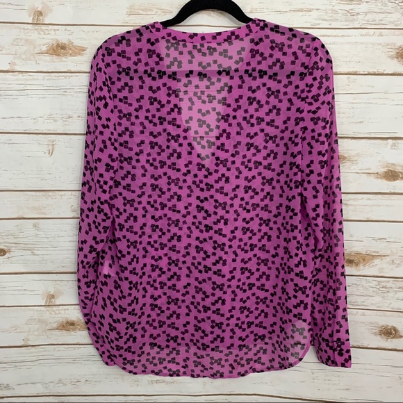 Halogen Purple Printed Long Sleeve Career Blouse - Picture 2 of 8